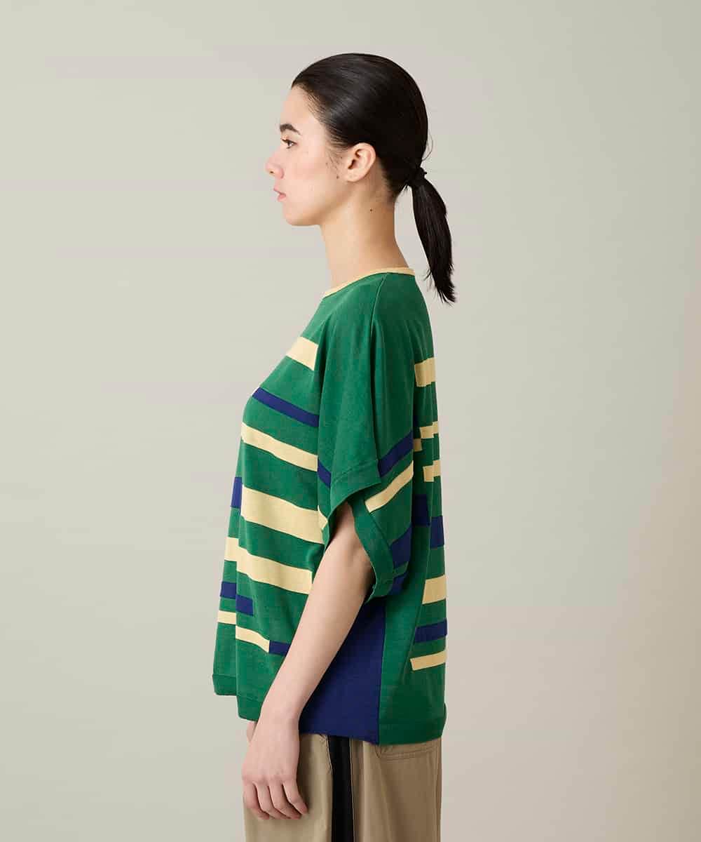 RSFFD23360 TRUNK HIROKO KOSHINO(ヒロココシノ) ハイゲージカラーブロックニットプルオーバー/日本製/洗える グリーン