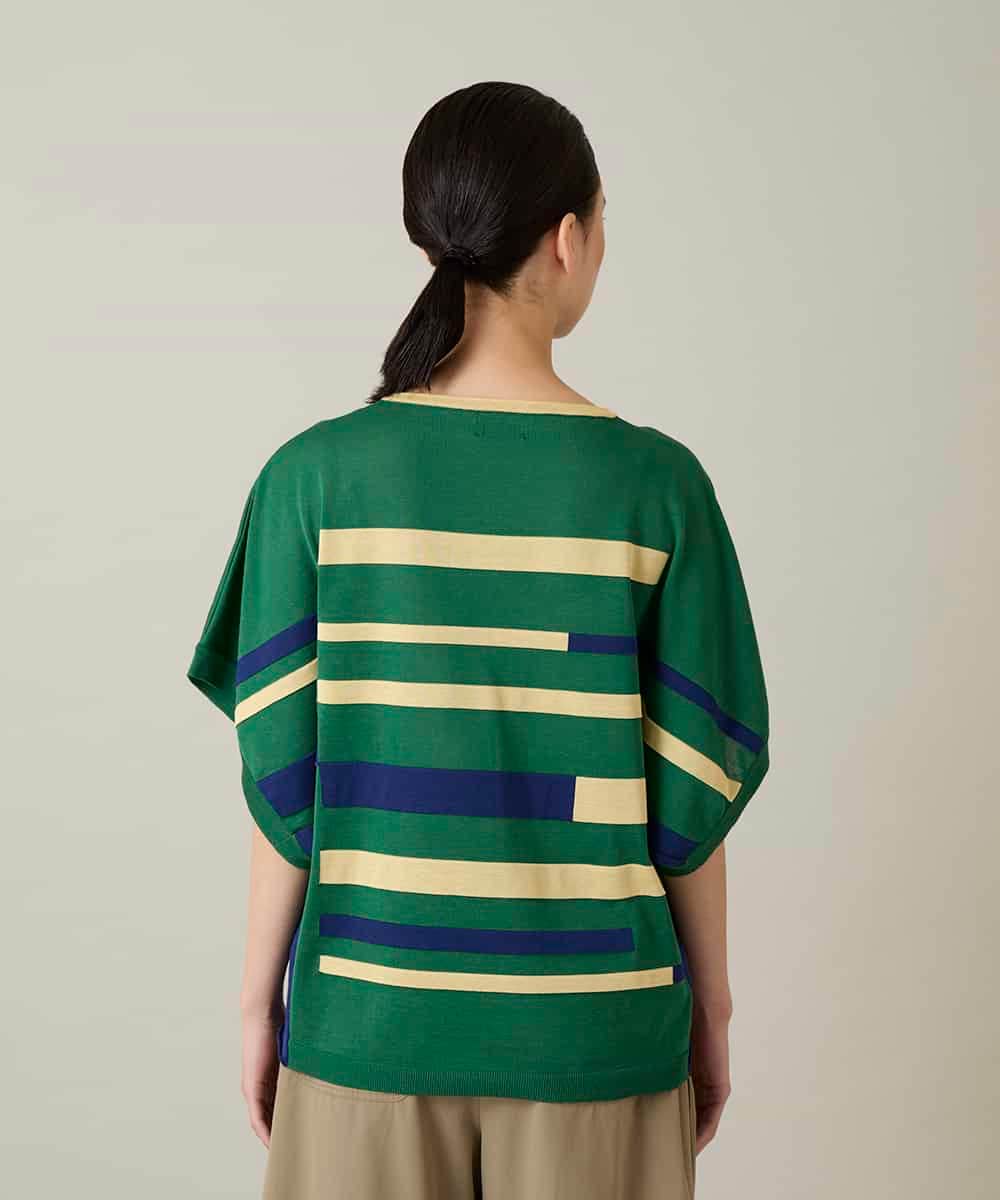 RSFFD23360 TRUNK HIROKO KOSHINO(ヒロココシノ) ハイゲージカラーブロックニットプルオーバー/日本製/洗える グリーン