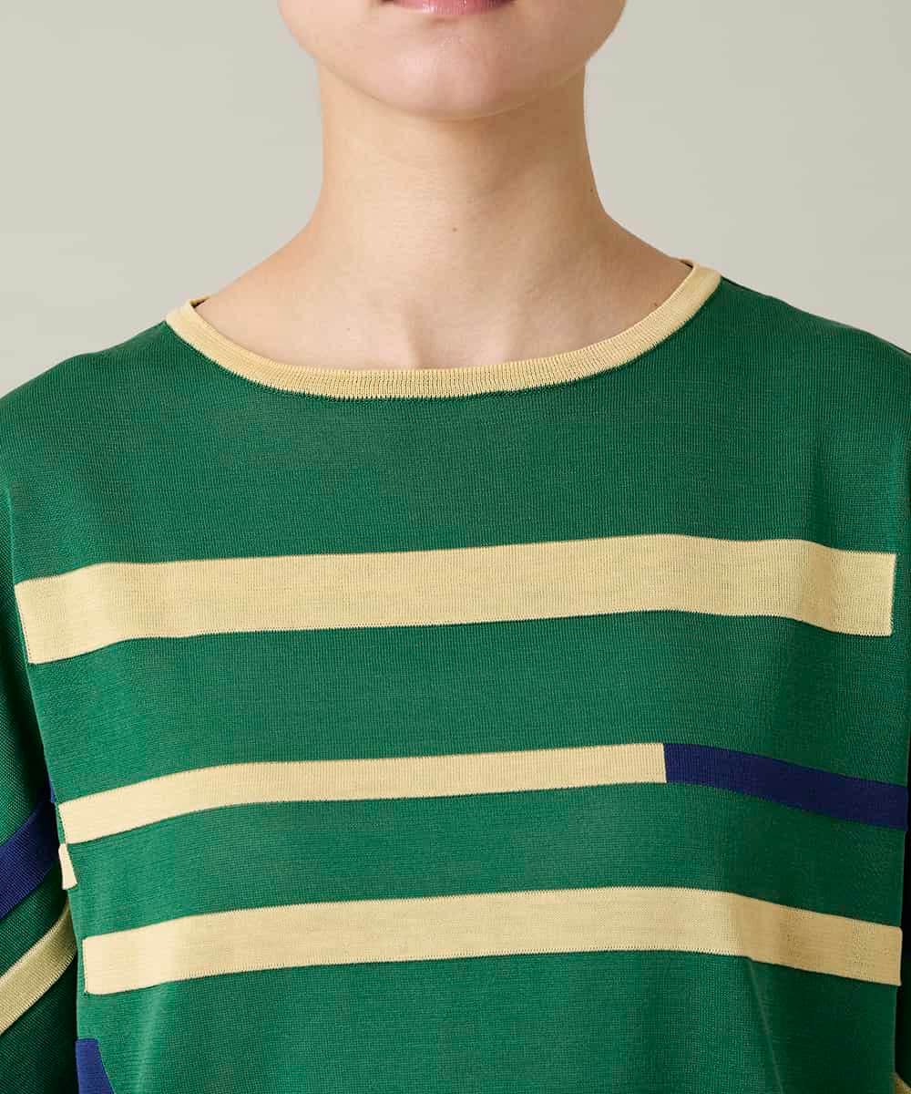 RSFFD23360 TRUNK HIROKO KOSHINO(ヒロココシノ) ハイゲージカラーブロックニットプルオーバー/日本製/洗える グリーン