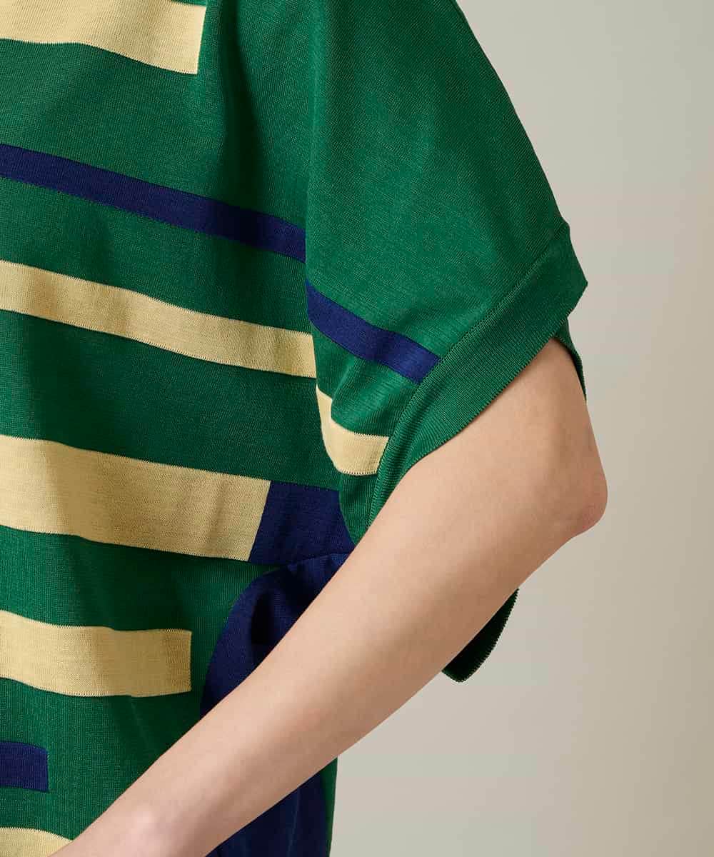 RSFFD23360 TRUNK HIROKO KOSHINO(ヒロココシノ) ハイゲージカラーブロックニットプルオーバー/日本製/洗える グリーン