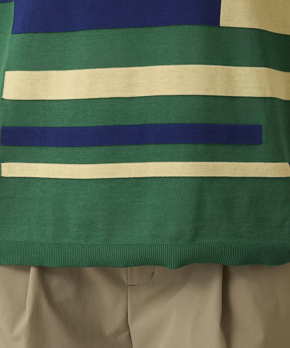 RSFFD23360 TRUNK HIROKO KOSHINO(ヒロココシノ) ハイゲージカラーブロックニットプルオーバー/日本製/洗える グリーン