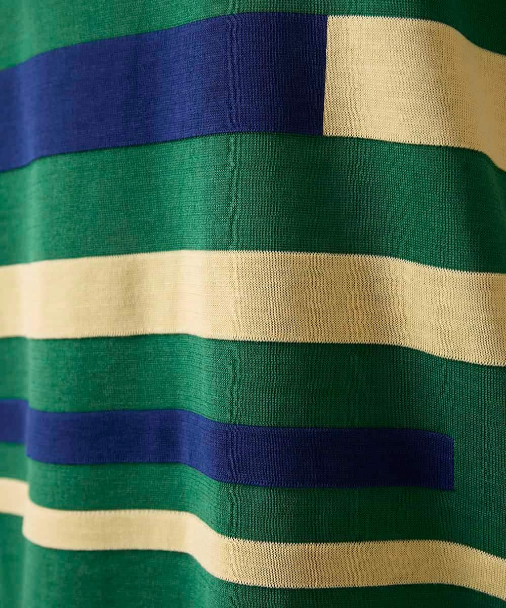 RSFFD23360 TRUNK HIROKO KOSHINO(ヒロココシノ) ハイゲージカラーブロックニットプルオーバー/日本製/洗える グリーン