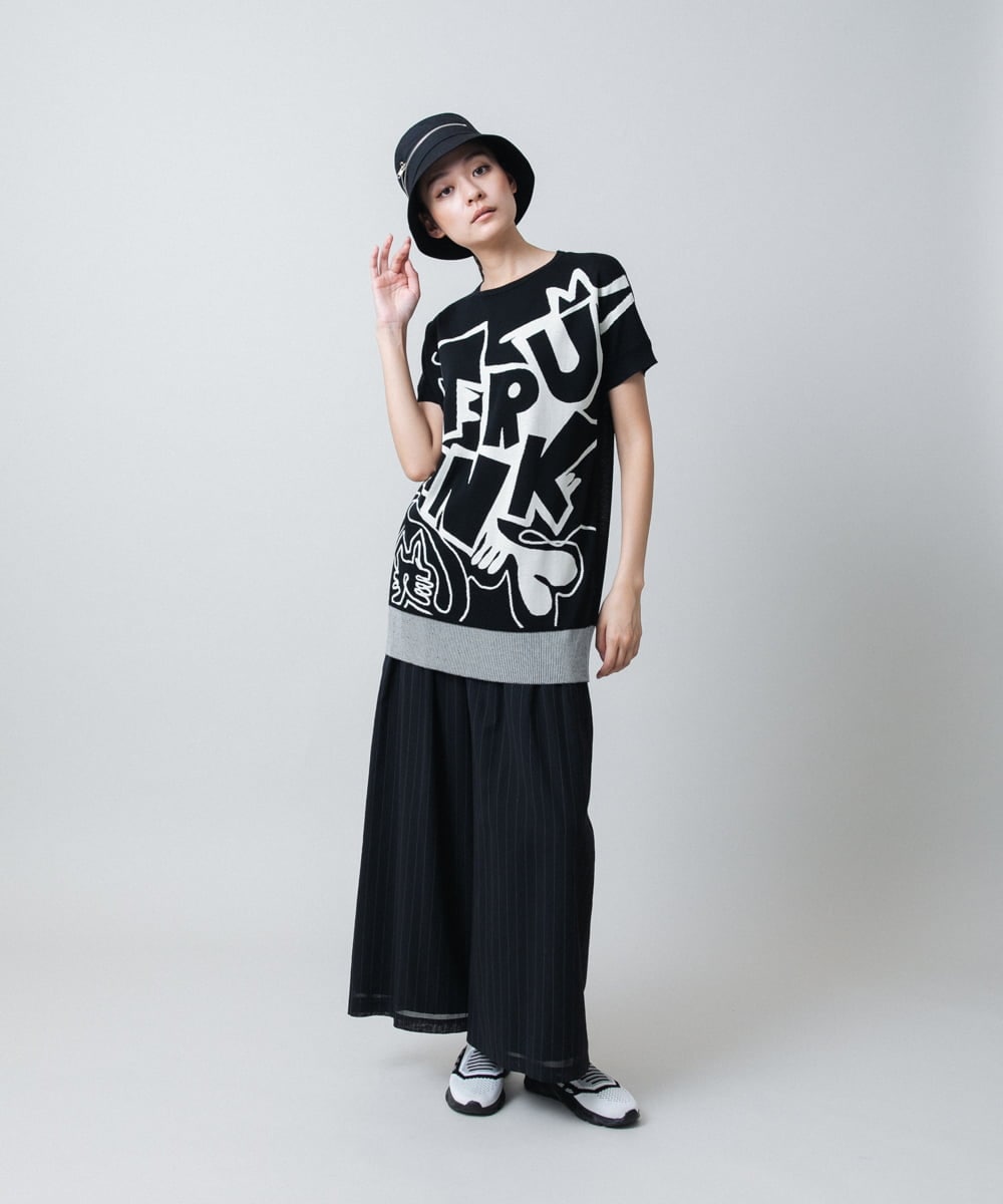 RSFGB20360 TRUNK HIROKO KOSHINO(ヒロココシノ) ネコモチーフロゴニットプルオーバー/洗える グリーン
