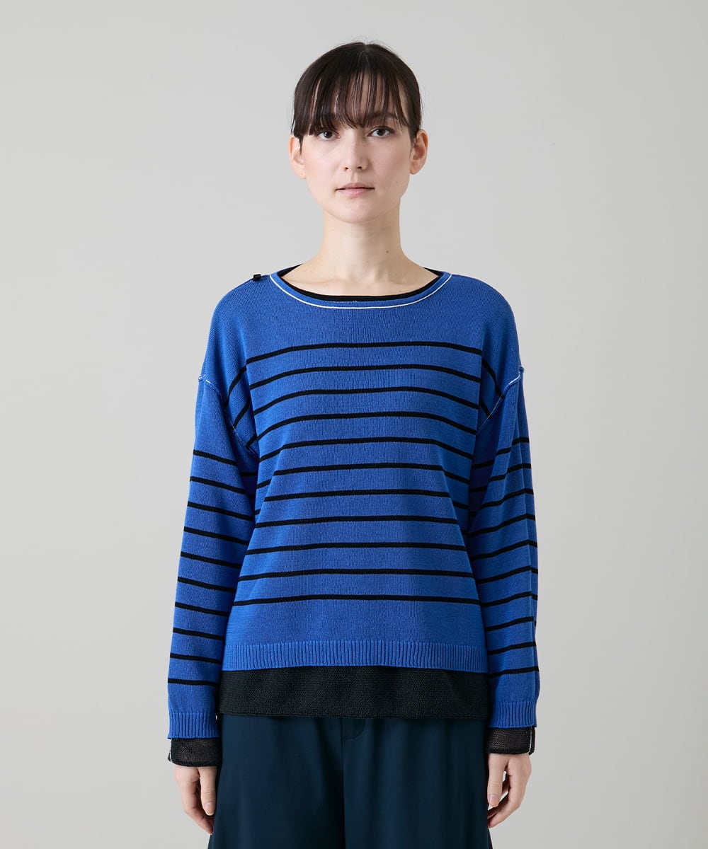 RSFGD19460 TRUNK HIROKO KOSHINO(ヒロココシノ) リバーシブルボーダーニットトップ ブルー