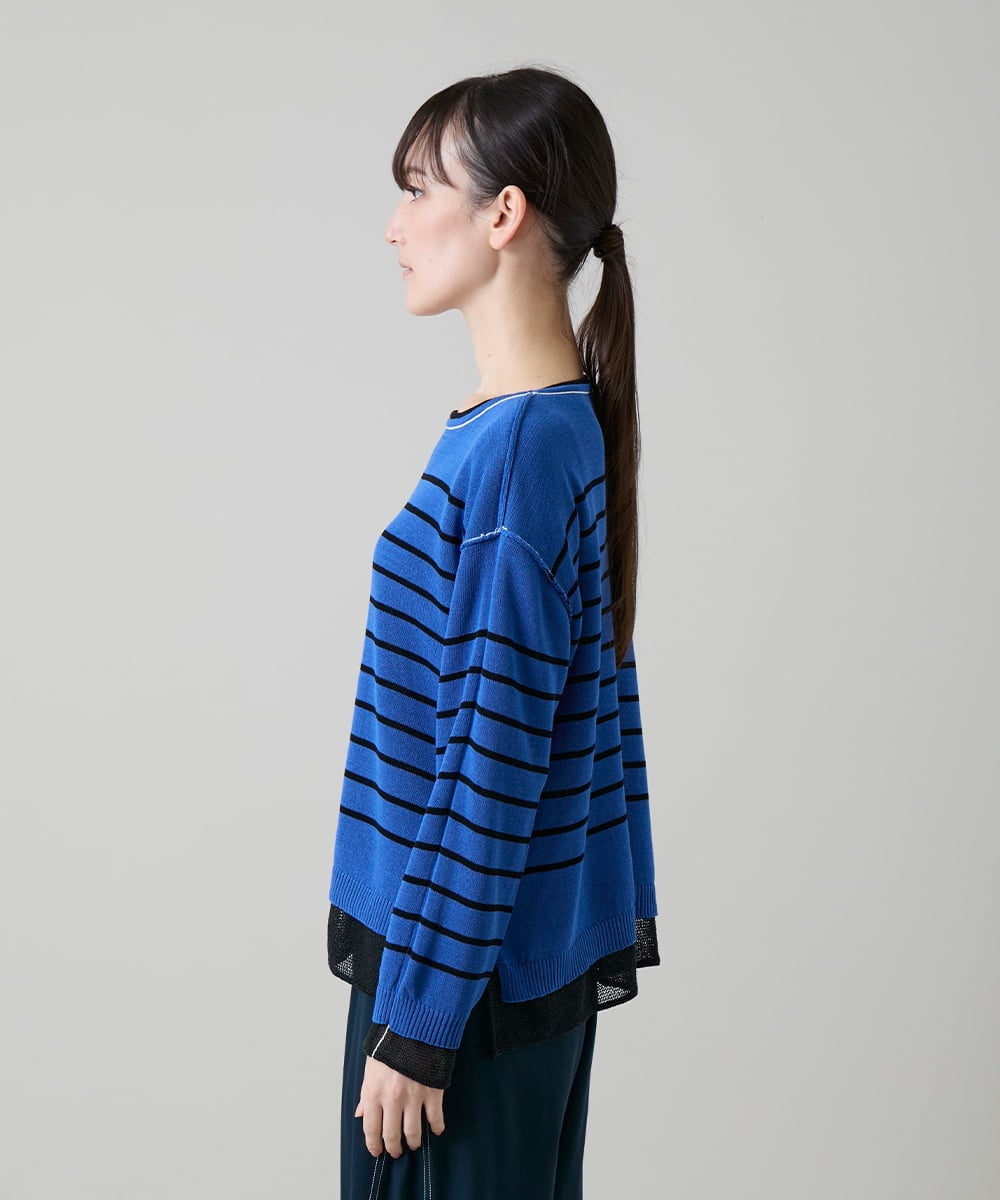 RSFGD19460 TRUNK HIROKO KOSHINO(ヒロココシノ) リバーシブルボーダーニットトップ ブルー