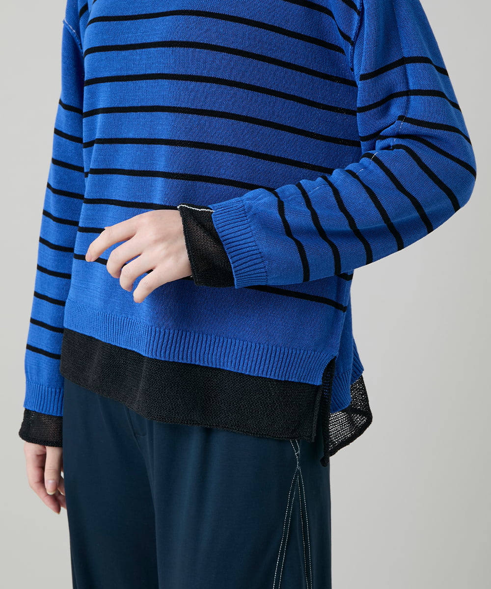 RSFGD19460 TRUNK HIROKO KOSHINO(ヒロココシノ) リバーシブルボーダーニットトップ ブルー