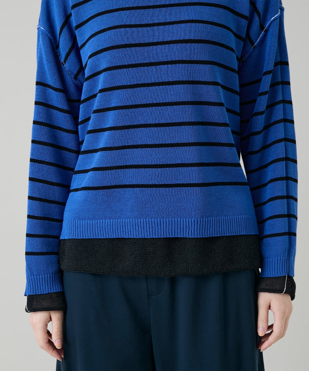 RSFGD19460 TRUNK HIROKO KOSHINO(ヒロココシノ) リバーシブルボーダーニットトップ ブルー