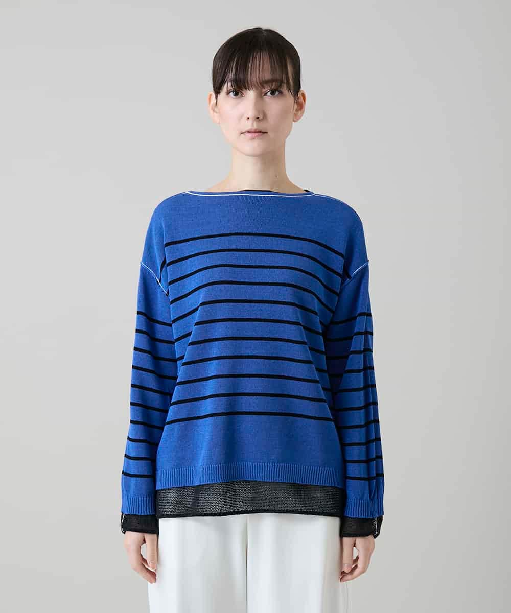 RSFGD19460 TRUNK HIROKO KOSHINO(ヒロココシノ) リバーシブルボーダーニットトップ ブルー