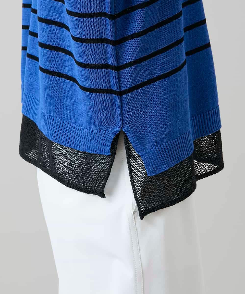 RSFGD19460 TRUNK HIROKO KOSHINO(ヒロココシノ) リバーシブルボーダーニットトップ ブルー