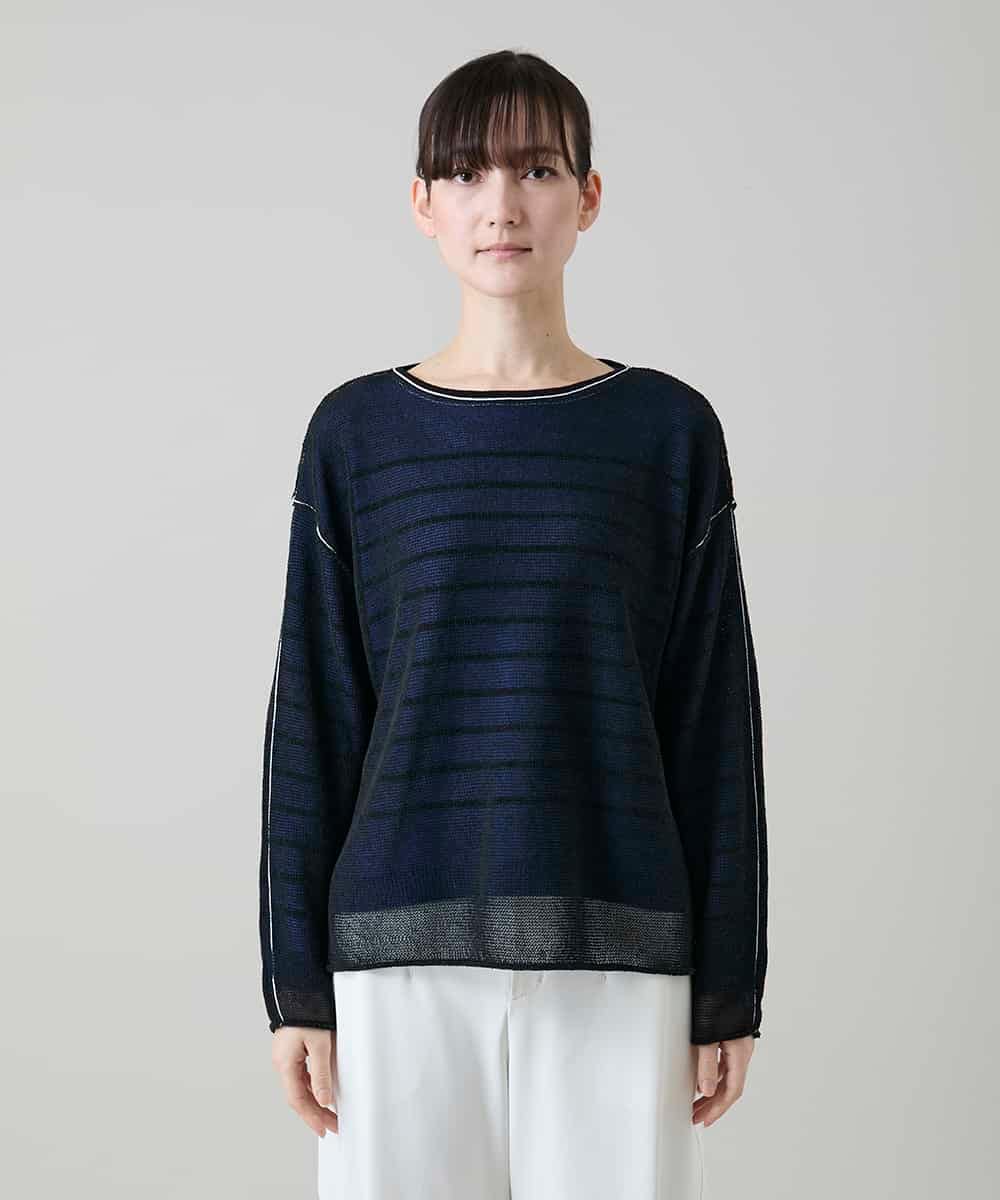 RSFGD19460 TRUNK HIROKO KOSHINO(ヒロココシノ) リバーシブルボーダーニットトップ ブルー