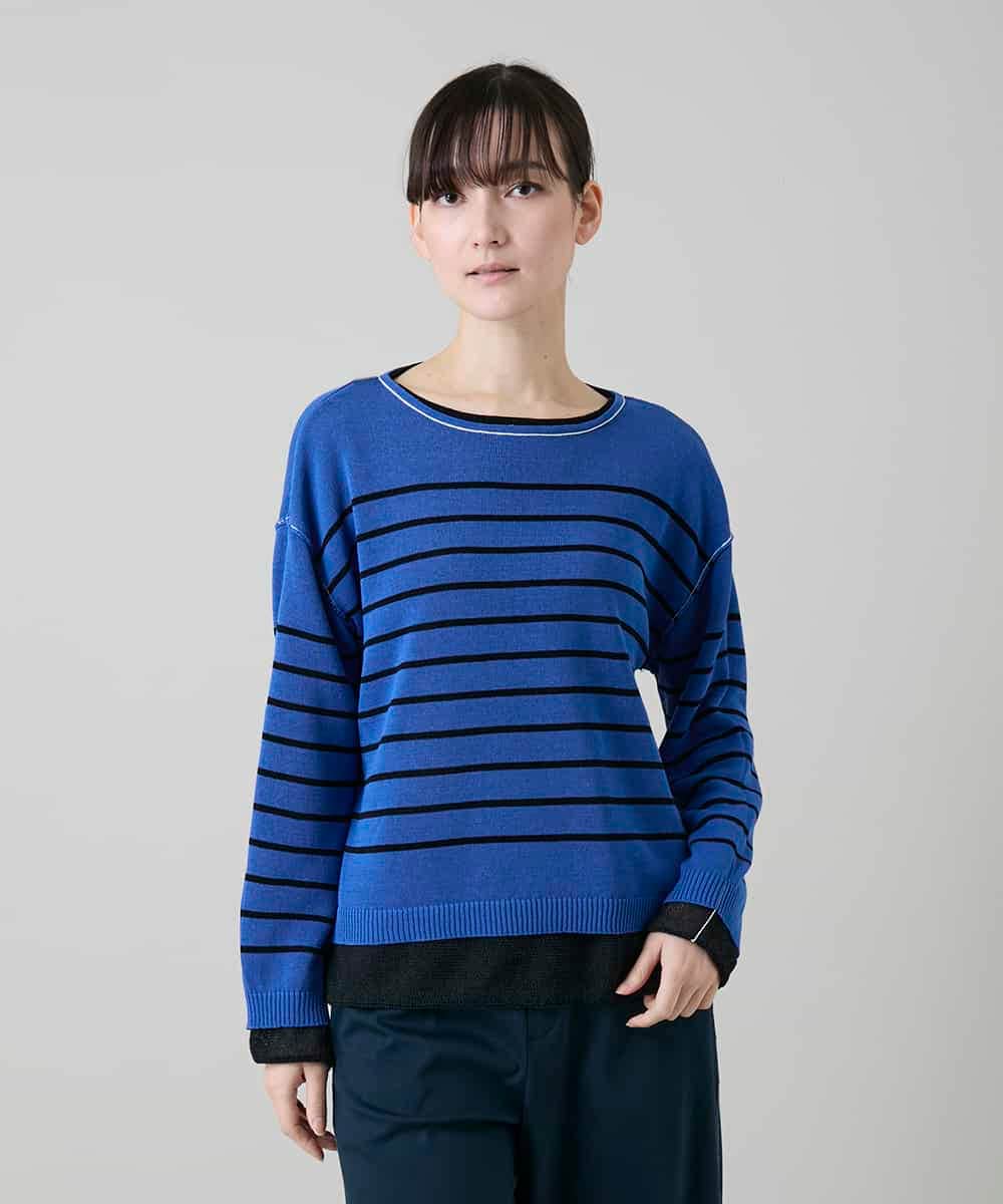 RSFGD19460 TRUNK HIROKO KOSHINO(ヒロココシノ) リバーシブルボーダーニットトップ ブルー