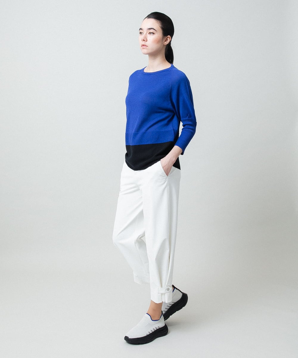 RSFGD20330 TRUNK HIROKO KOSHINO(ヒロココシノ) バイカラーホールガーメントニットプルオーバー/日本製/洗える ホワイト