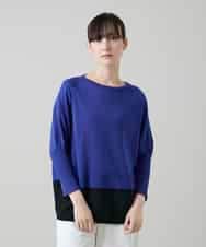 RSFGD20330 TRUNK HIROKO KOSHINO(ヒロココシノ) バイカラーホールガーメントニットプルオーバー/日本製/洗える ネイビー