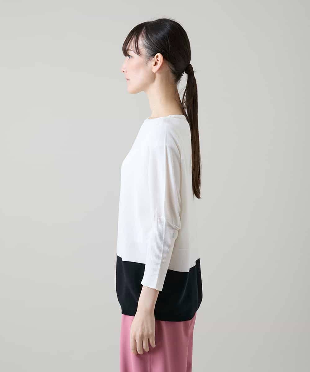 RSFGD20330 TRUNK HIROKO KOSHINO(ヒロココシノ) バイカラーホールガーメントニットプルオーバー/日本製/洗える ホワイト