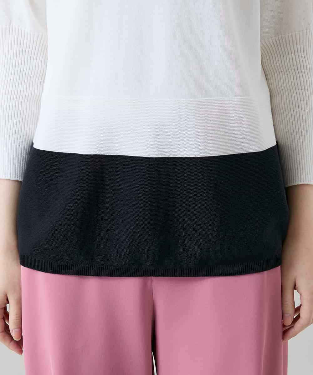 RSFGD20330 TRUNK HIROKO KOSHINO(ヒロココシノ) バイカラーホールガーメントニットプルオーバー/日本製/洗える ホワイト