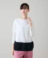 RSFGD20330 TRUNK HIROKO KOSHINO(ヒロココシノ) バイカラーホールガーメントニットプルオーバー/日本製/洗える ホワイト