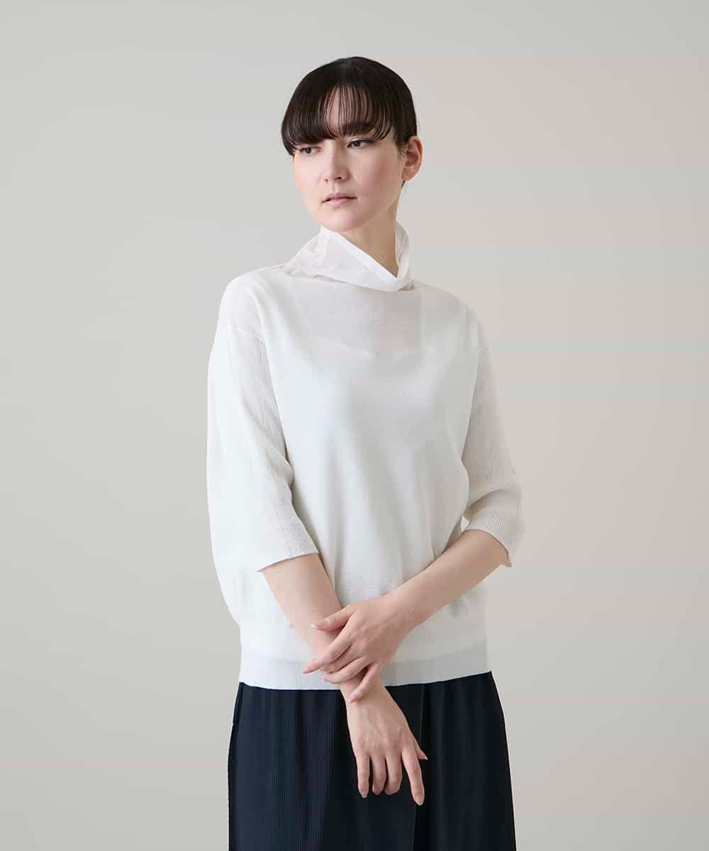 RSFHE16390 TRUNK HIROKO KOSHINO(ヒロココシノ) シアーハイネックライトニットプルオーバー/洗える ホワイト