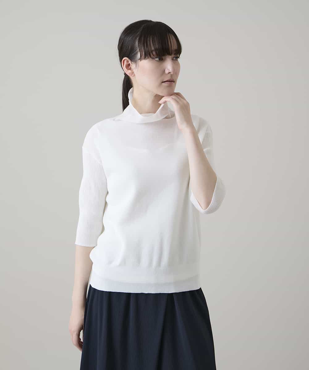 RSFHE16390 TRUNK HIROKO KOSHINO(ヒロココシノ) シアーハイネックライトニットプルオーバー/洗える ホワイト