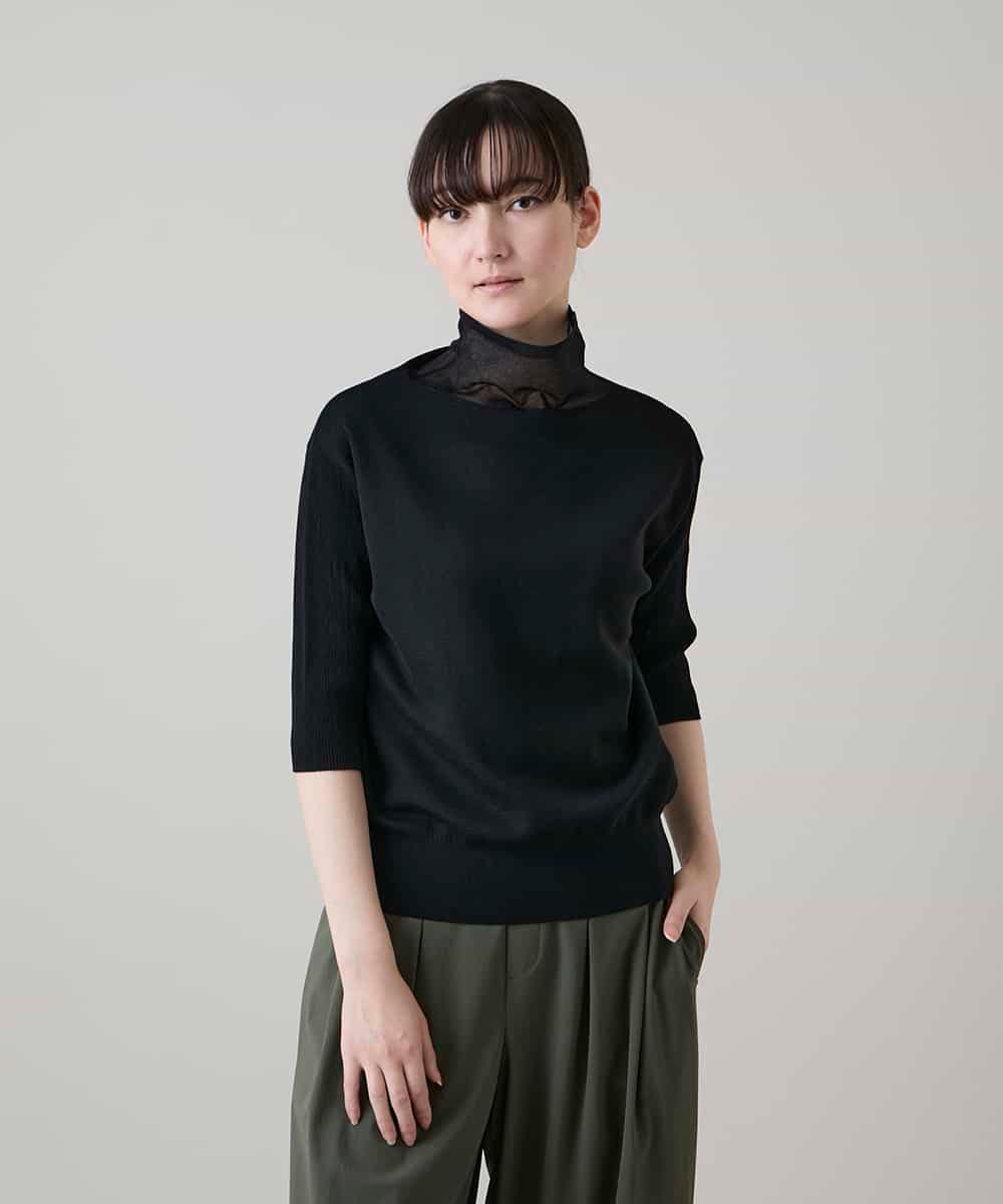RSFHE16390 TRUNK HIROKO KOSHINO(ヒロココシノ) シアーハイネックライトニットプルオーバー/洗える ブラック