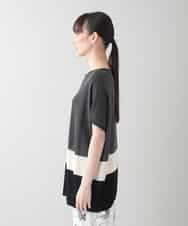 RSFIB16290 TRUNK HIROKO KOSHINO(ヒロココシノ) 配色ブロッキングニットプルオーバー/日本製/洗える ダークグレー