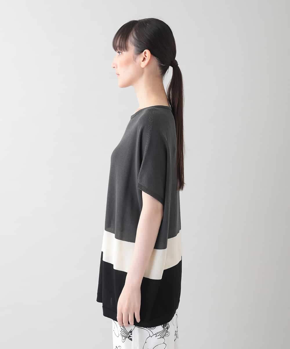 RSFIB16290 TRUNK HIROKO KOSHINO(ヒロココシノ) 配色ブロッキングニットプルオーバー/日本製/洗える ダークグレー