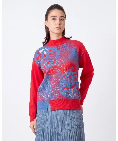 RSFJE18360 TRUNK HIROKO KOSHINO アートリーフデザインニットプルオーバー/日本製