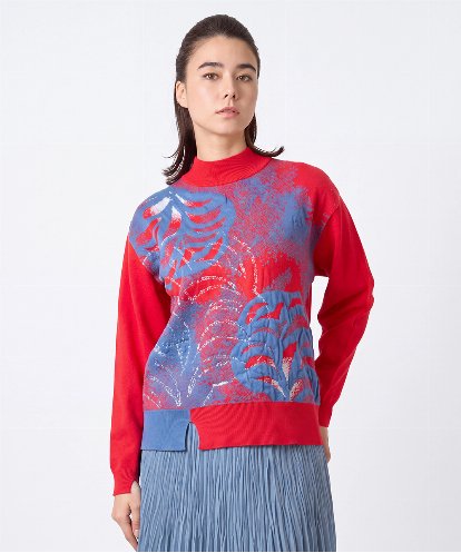 RSFJE18360 TRUNK HIROKO KOSHINO アートリーフデザインニットプルオーバー/日本製