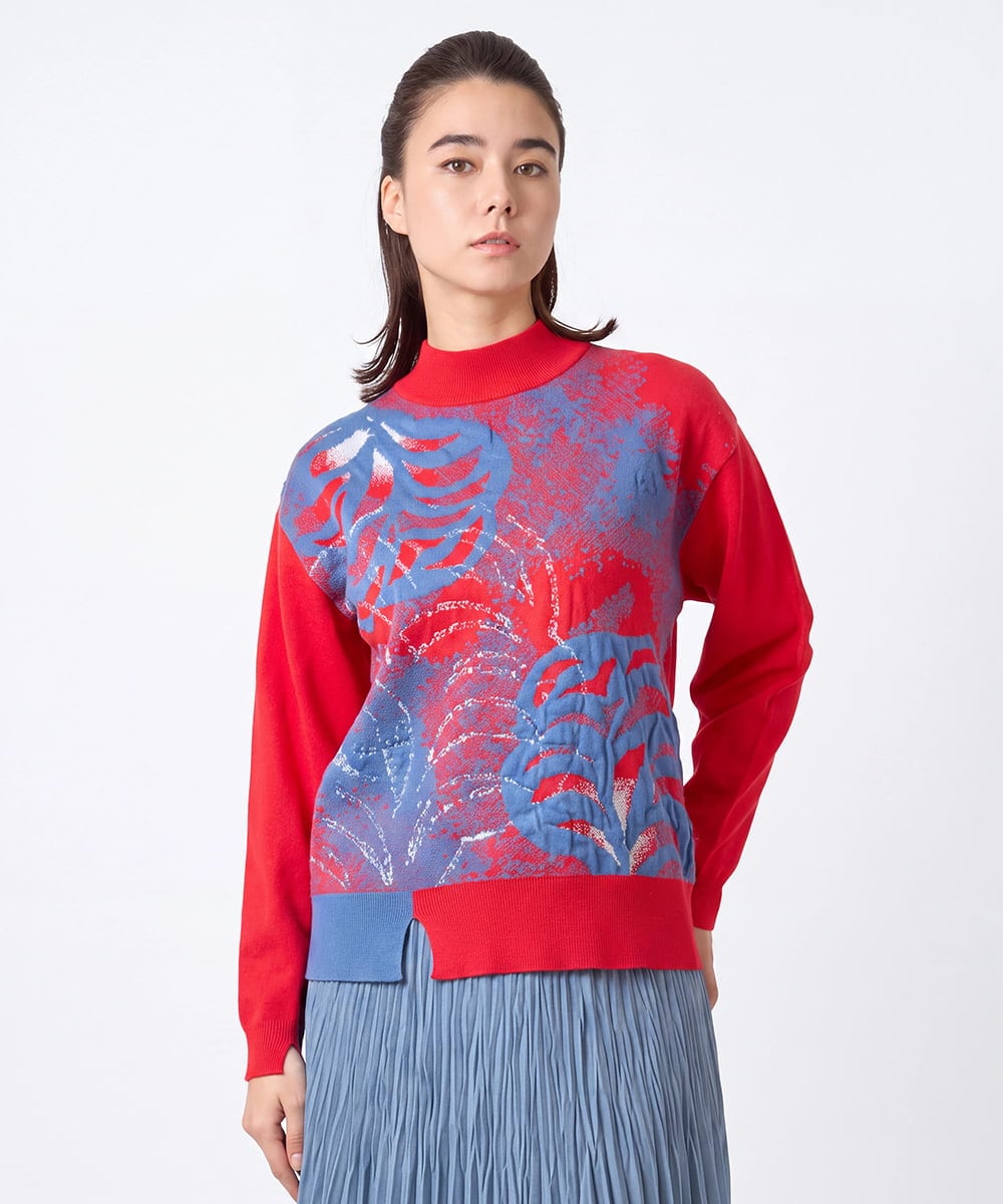 RSFJE18360 TRUNK HIROKO KOSHINO アートリーフデザインニットプルオーバー/日本製