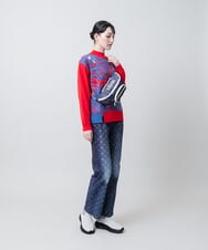 RSFJE18360 TRUNK HIROKO KOSHINO(ヒロココシノ) アートリーフデザインニットプルオーバー/日本製 ブルー