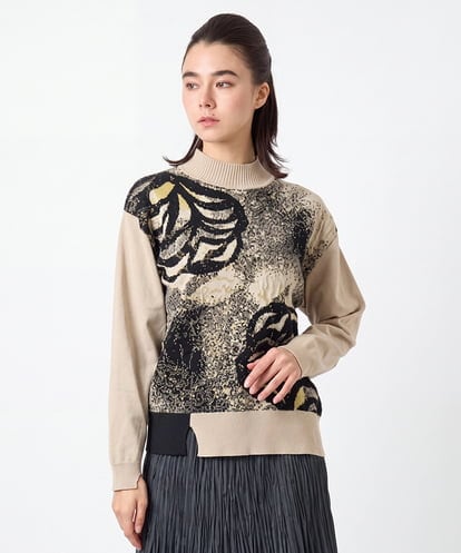 RSFJE18360 TRUNK HIROKO KOSHINO アートリーフデザインニットプルオーバー/日本製