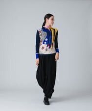 RSFJT15390 TRUNK HIROKO KOSHINO(ヒロココシノ) 【日本製】アートモチーフインターシャニット ブルー
