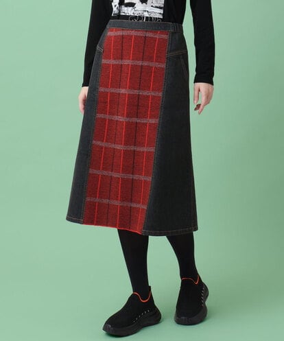 RSHAG03430 TRUNK HIROKO KOSHINO チェックニットジョイントデニム風スカート