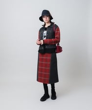 RSHAG03430 TRUNK HIROKO KOSHINO(ヒロココシノ) チェックニットジョイントデニム風スカート ブラック