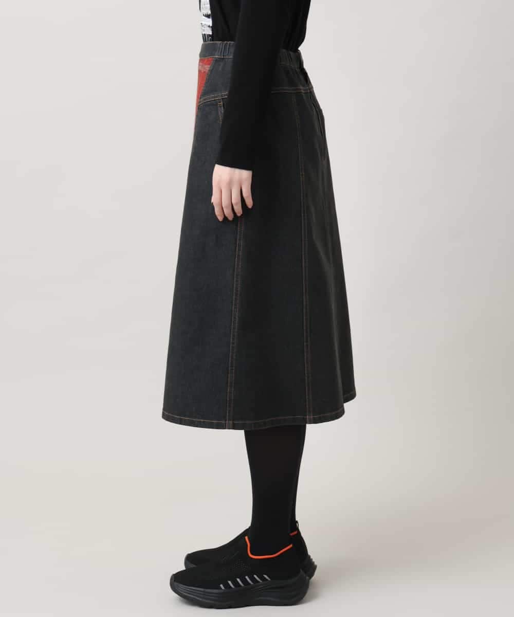 RSHAG03430 TRUNK HIROKO KOSHINO(ヒロココシノ) チェックニットジョイントデニム風スカート ブラック