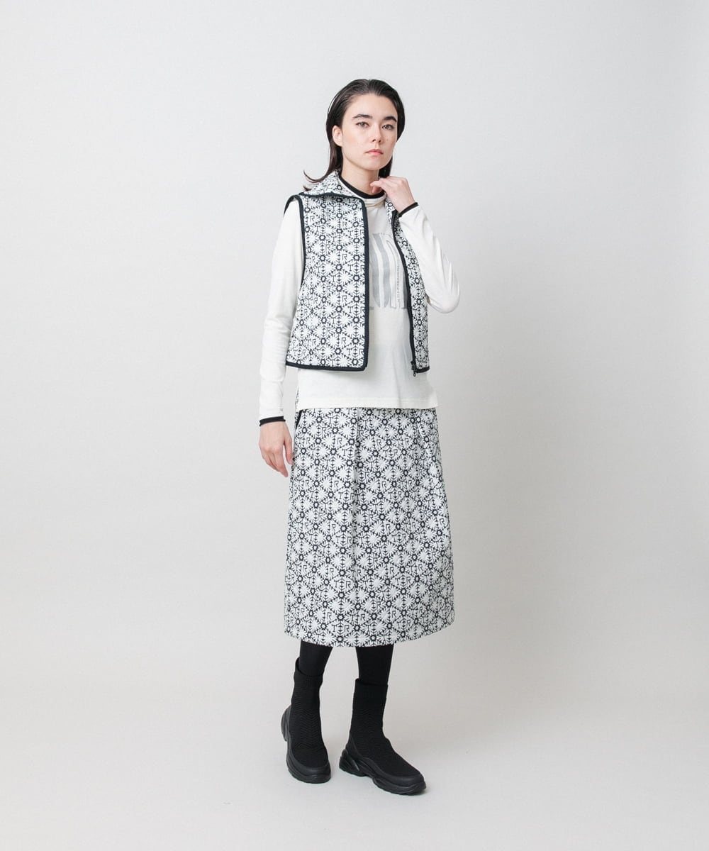 RSHAH11540 TRUNK HIROKO KOSHINO(ヒロココシノ) スノーフレークプリントタックスカート/洗える アイボリー