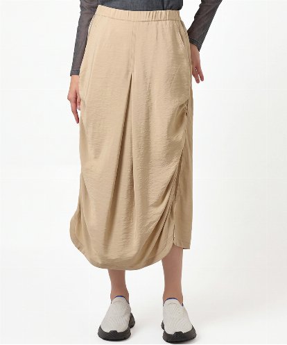RSHJE03430 TRUNK HIROKO KOSHINO サイドギャザーカーブヘムスカート/洗える
