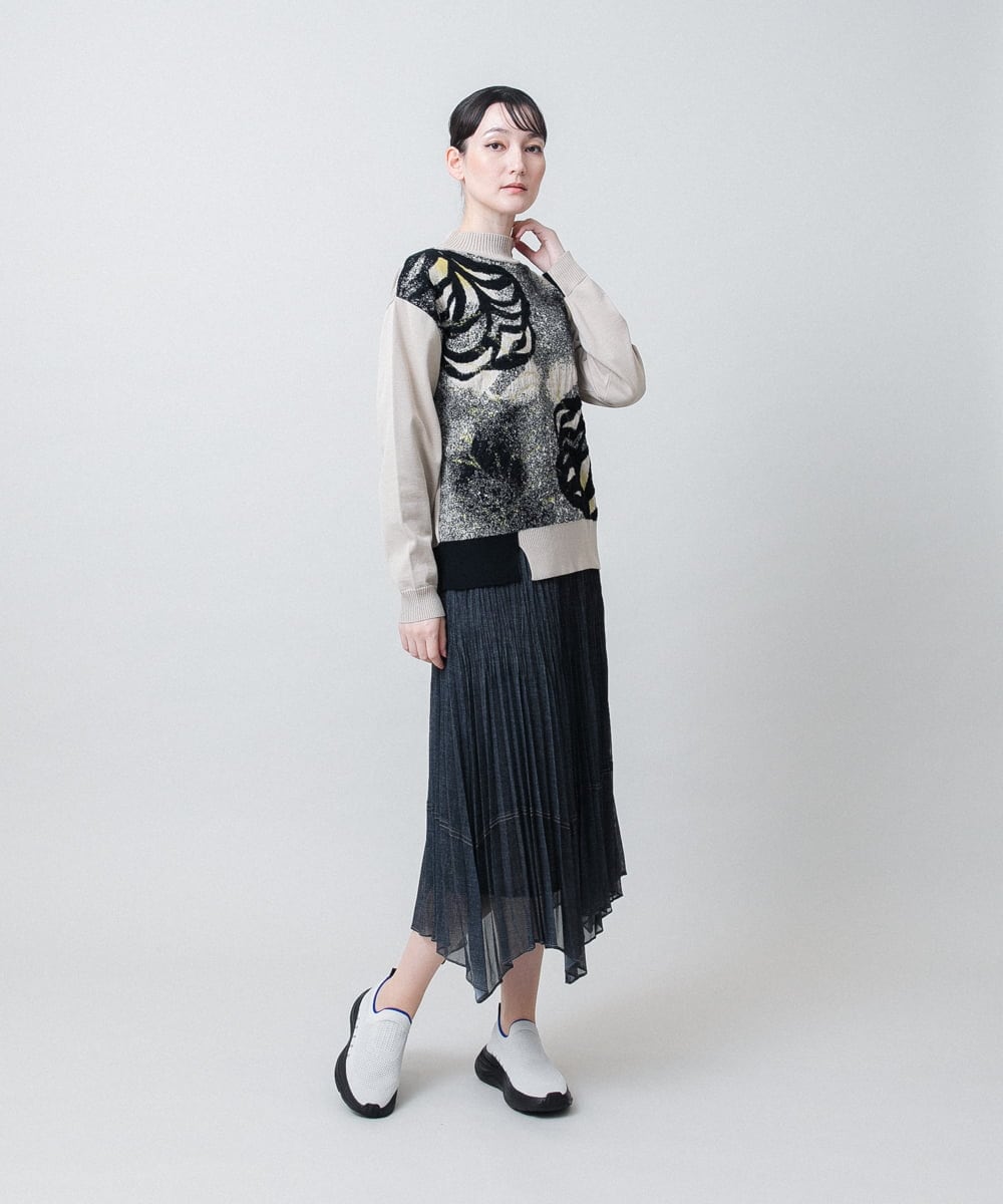 RSHJE08560 TRUNK HIROKO KOSHINO(ヒロココシノ) アコーディオンプリーツデニムスカート/洗える ブラック