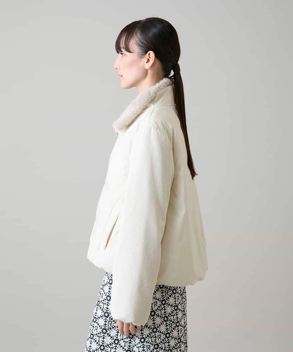RSJAH02660 TRUNK HIROKO KOSHINO(ヒロココシノ) 【2WAY】異素材ジョイントファー衿中綿コート アイボリー