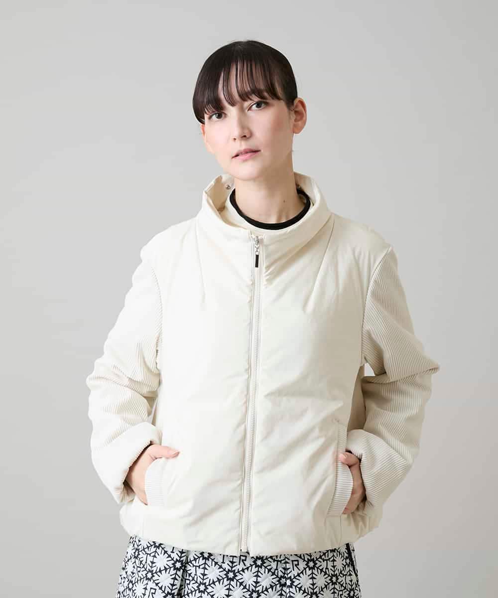 RSJAH02660 TRUNK HIROKO KOSHINO(ヒロココシノ) 【2WAY】異素材ジョイントファー衿中綿コート アイボリー