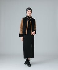 RSJAW18630 TRUNK HIROKO KOSHINO(ヒロココシノ) パッチワークボアジャケット ブラック