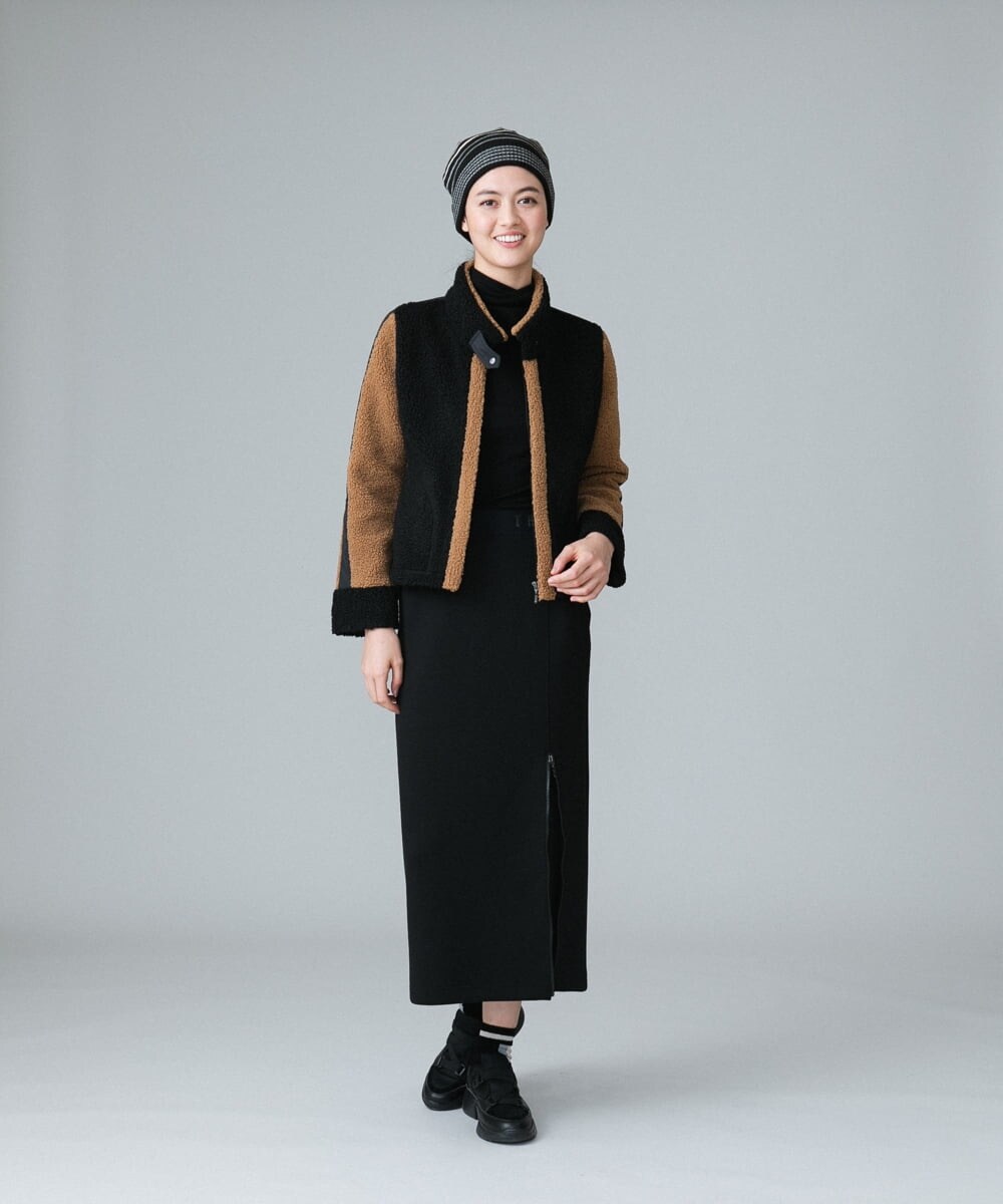 RSJAW18630 TRUNK HIROKO KOSHINO(ヒロココシノ) パッチワークボアジャケット ブラック