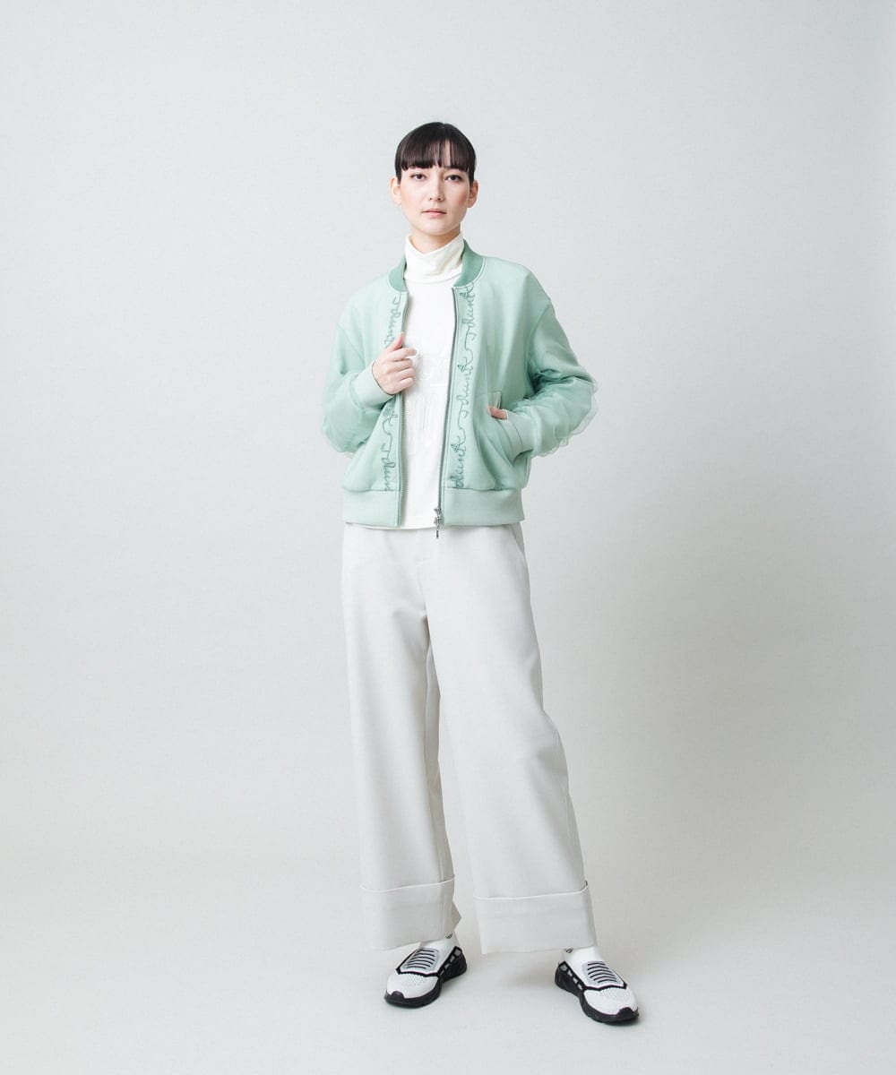 RSJED06660 TRUNK HIROKO KOSHINO(ヒロココシノ) チュールレイヤードダンボールニットブルゾン グリーン