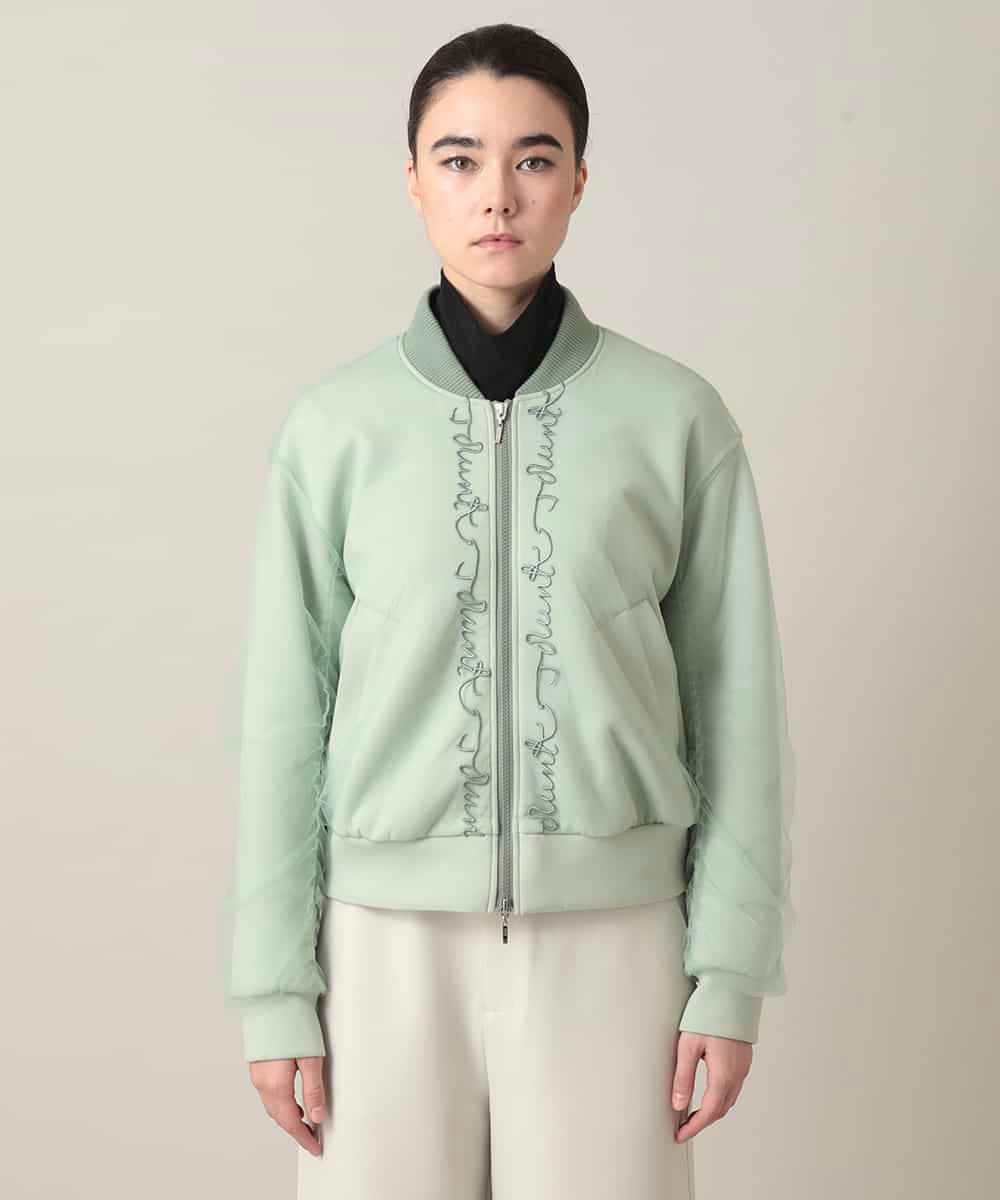 RSJED06660 TRUNK HIROKO KOSHINO(ヒロココシノ) チュールレイヤードダンボールニットブルゾン グリーン