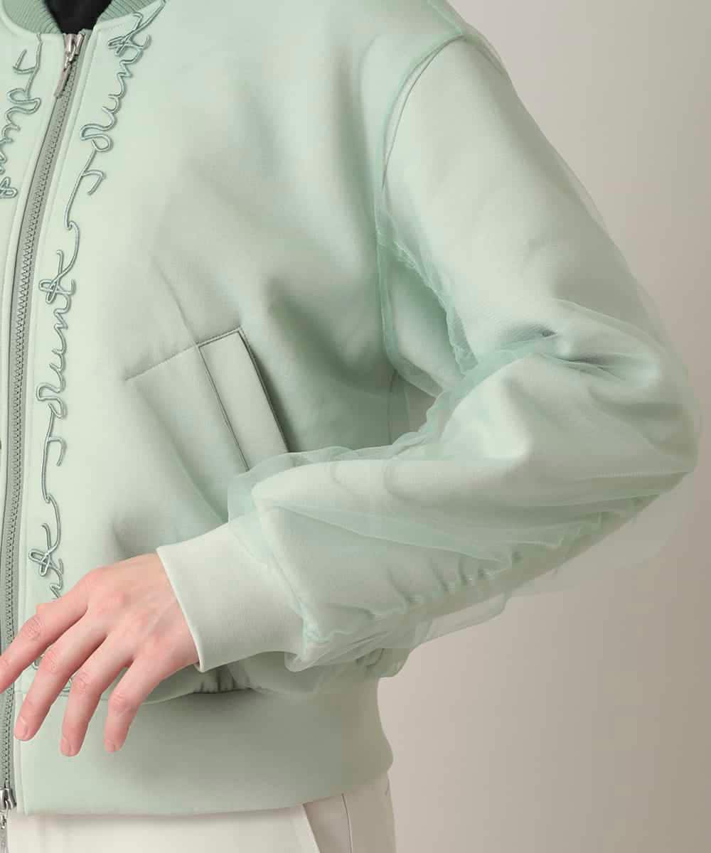 RSJED06660 TRUNK HIROKO KOSHINO(ヒロココシノ) チュールレイヤードダンボールニットブルゾン グリーン