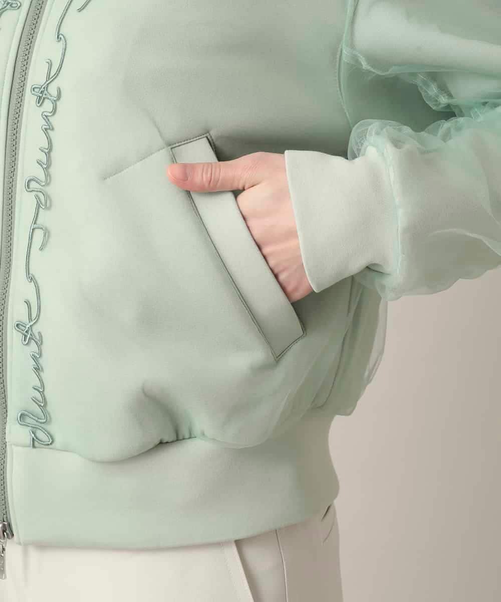 RSJED06660 TRUNK HIROKO KOSHINO(ヒロココシノ) チュールレイヤードダンボールニットブルゾン グリーン