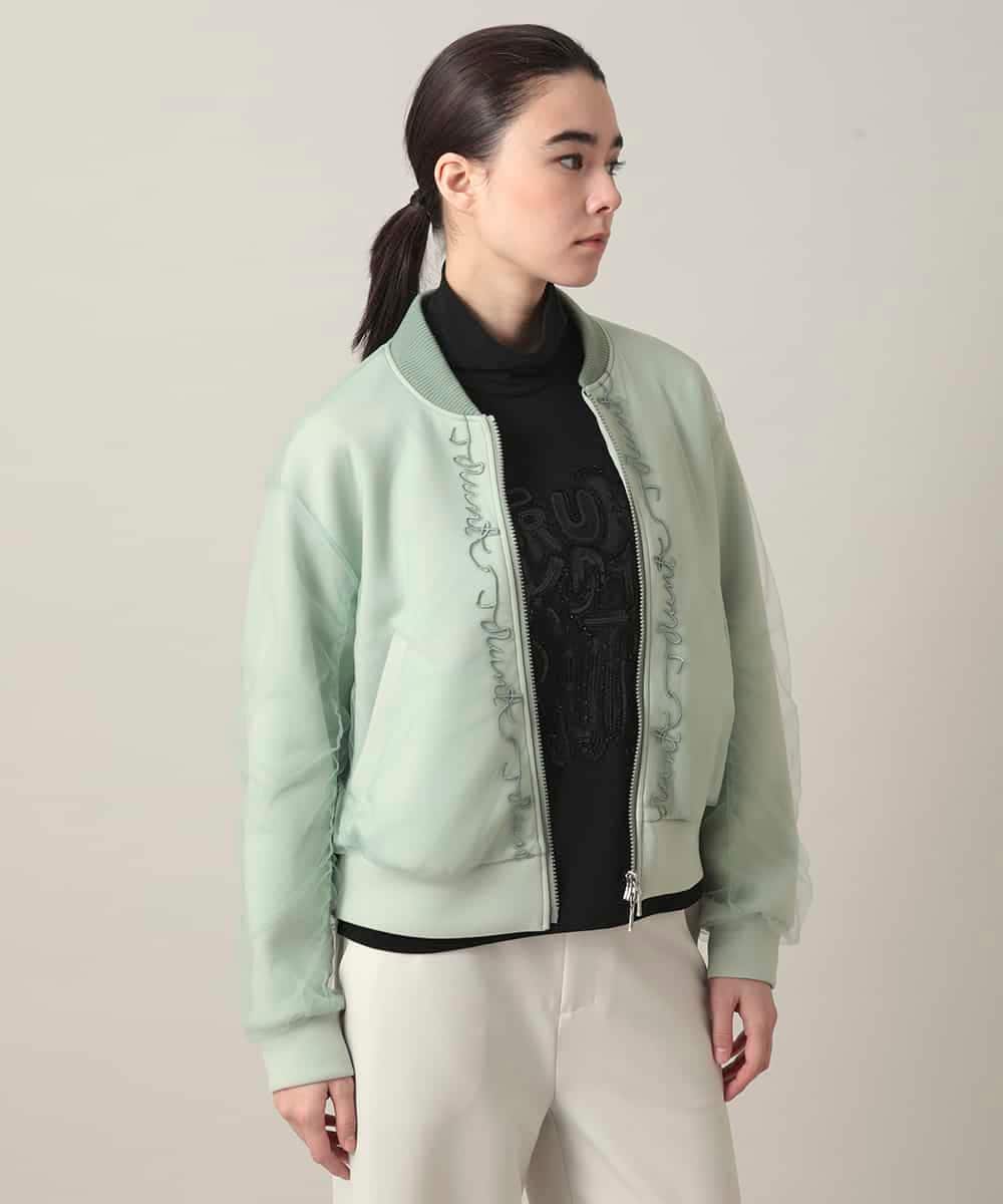 RSJED06660 TRUNK HIROKO KOSHINO(ヒロココシノ) チュールレイヤードダンボールニットブルゾン グリーン
