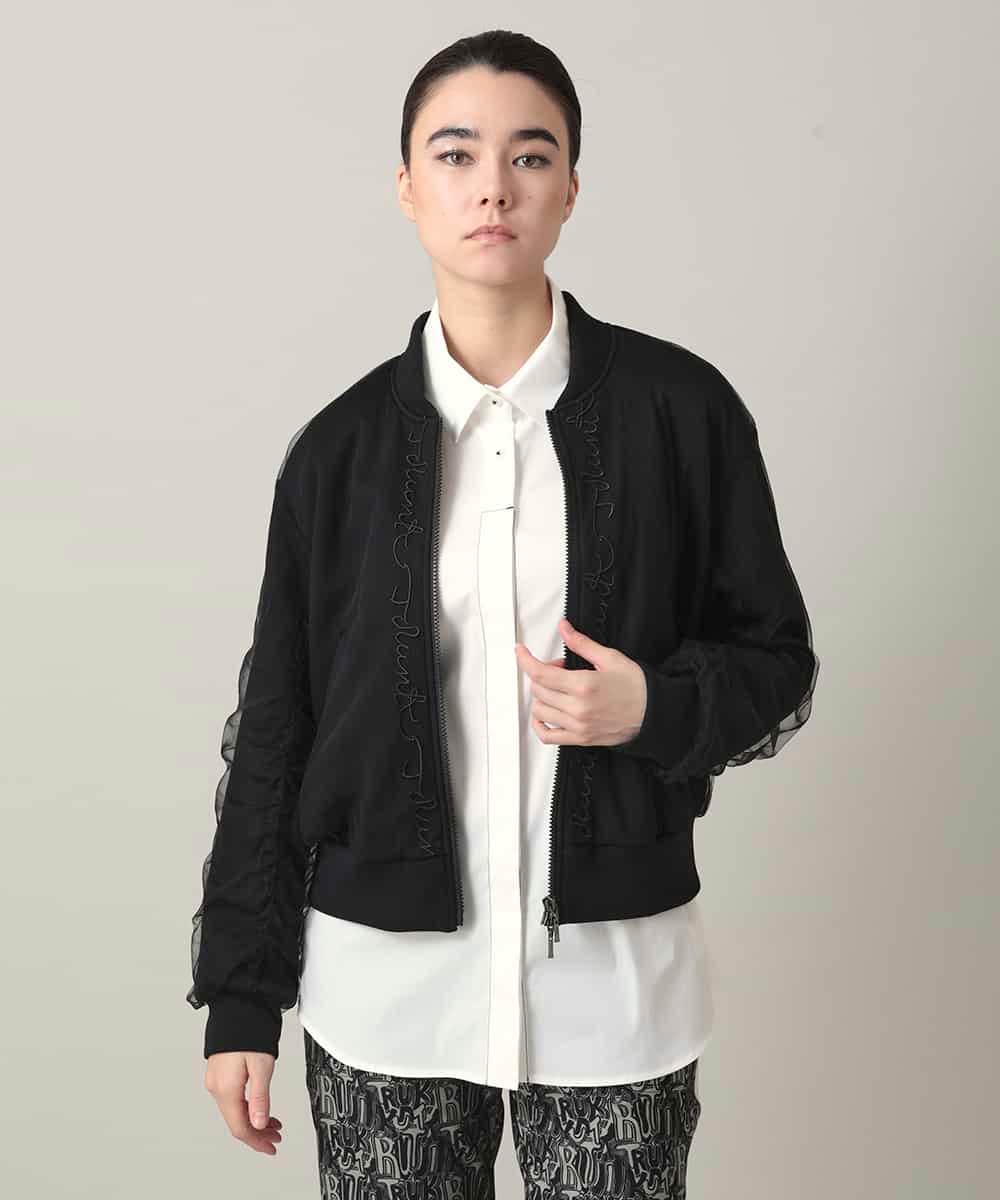 RSJED06660 TRUNK HIROKO KOSHINO(ヒロココシノ) チュールレイヤードダンボールニットブルゾン ブラック