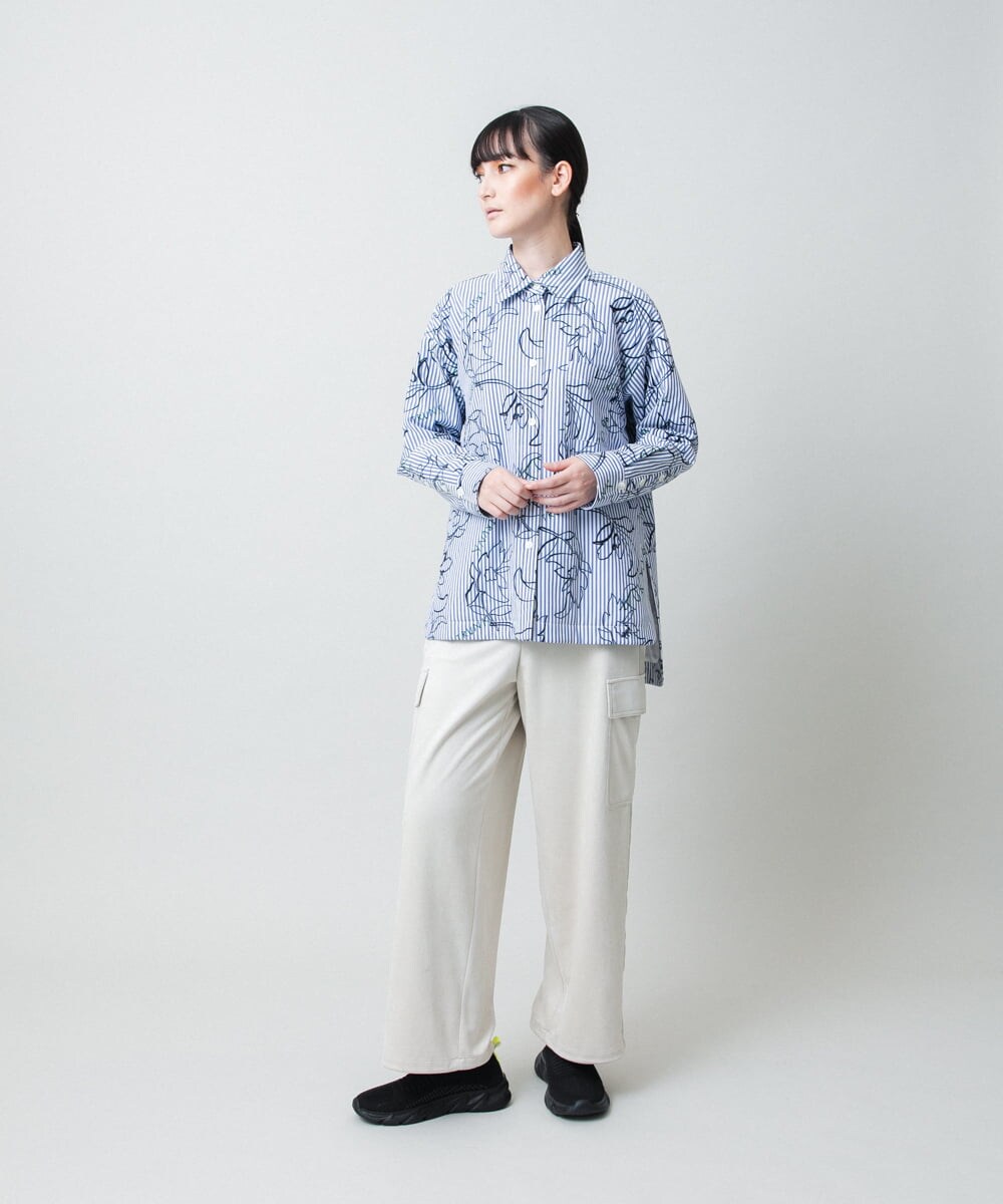 RSJEE27540 TRUNK HIROKO KOSHINO(ヒロココシノ) 【先行予約】ストライプフラワーワイドシルエットシャツ /洗える ブルー