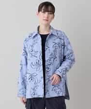 RSJEE27540 TRUNK HIROKO KOSHINO(ヒロココシノ) ストライプフラワーワイドシルエットシャツ /洗える ブルー×ホワイト