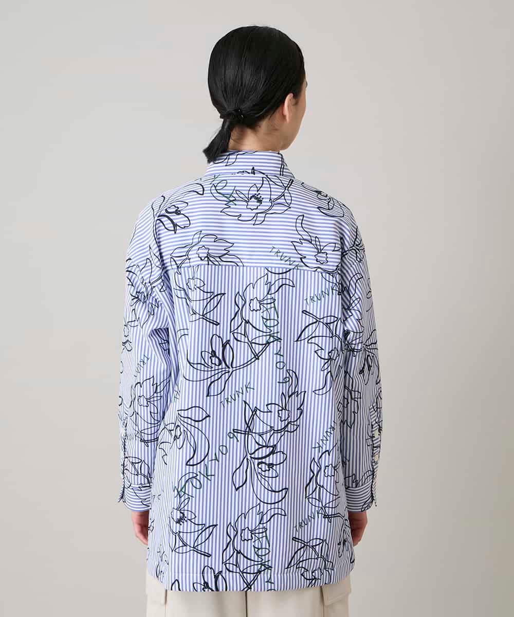 RSJEE27540 TRUNK HIROKO KOSHINO(ヒロココシノ) 【先行予約】ストライプフラワーワイドシルエットシャツ /洗える ブルー